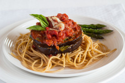 Main Ingredients: Eggplants, Basil & Tomato Spaghetti Sauce, Basil, Mozzarella, Parmesan, Whole Wheat Spaghetti, Garlic ...