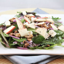 Apple, Red Onion, Candied Walnuts & Goat Cheese Salad + Balsamic Honey Vinaigrette