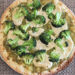 Pesto + Ricotta + Roasted Broccoli Pizza