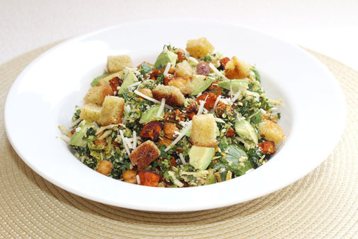 Kale Caesar Salad + Sweet Potatoes + Crispy Chickpeas