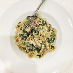 Chile Crisp Fettuccine Alfredo + Mushrooms + Spinach