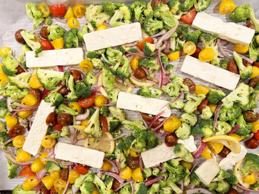 Sheet-Pan Baked Feta + Broccoli + Tomatoes + Lemon